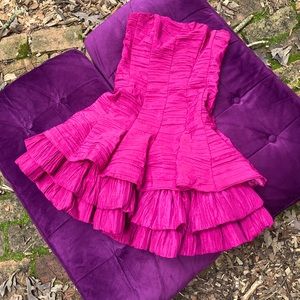Vintage 80s-90s Strapless Jessica McClintock Hot Pink Flouncy Dress Size 6
